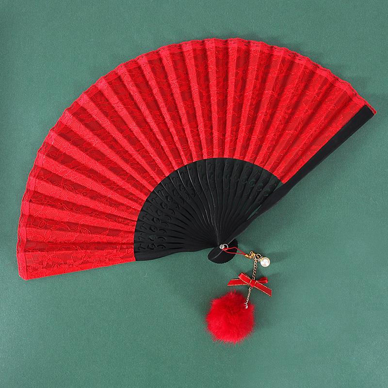 Classic Black Lace Cheongsam Folding Fan - Portable Chinese Style Summer Dance Fan for Ladies