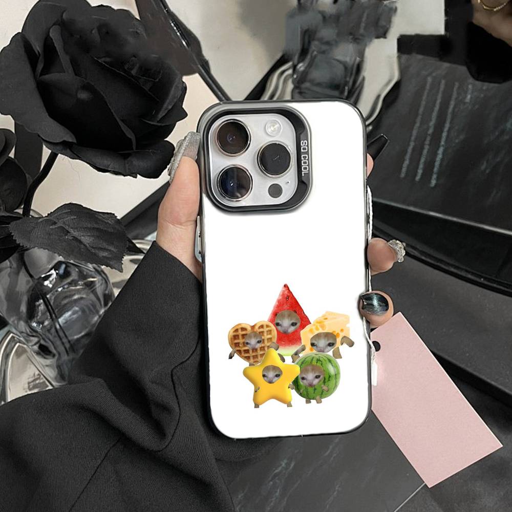 Big-eyed Goofy CAT Silly Phone Case For iPhone17, 16,15,14,13,12 Pro Max Black Candy Matte Shockproof Cover iPhone17PRO