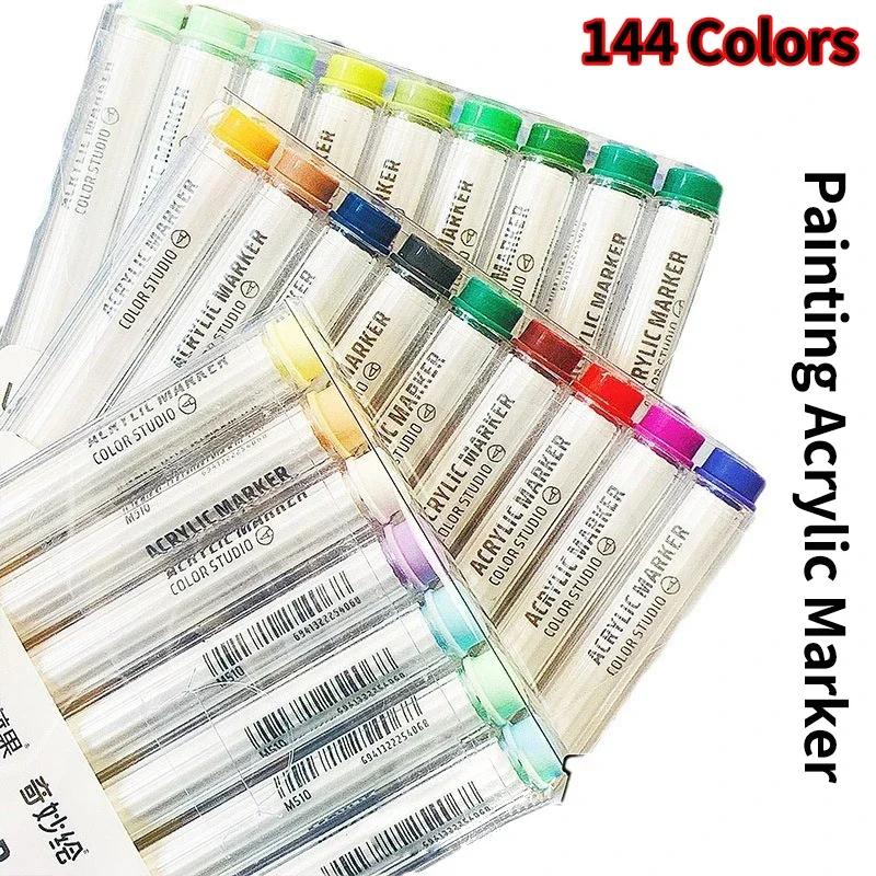 Acrylic Paint Marker Set Languo 144 Colors Art Markers Painting Drawing Pen Graffiti for Stone Disc Card Shoe Glass Art Supplies