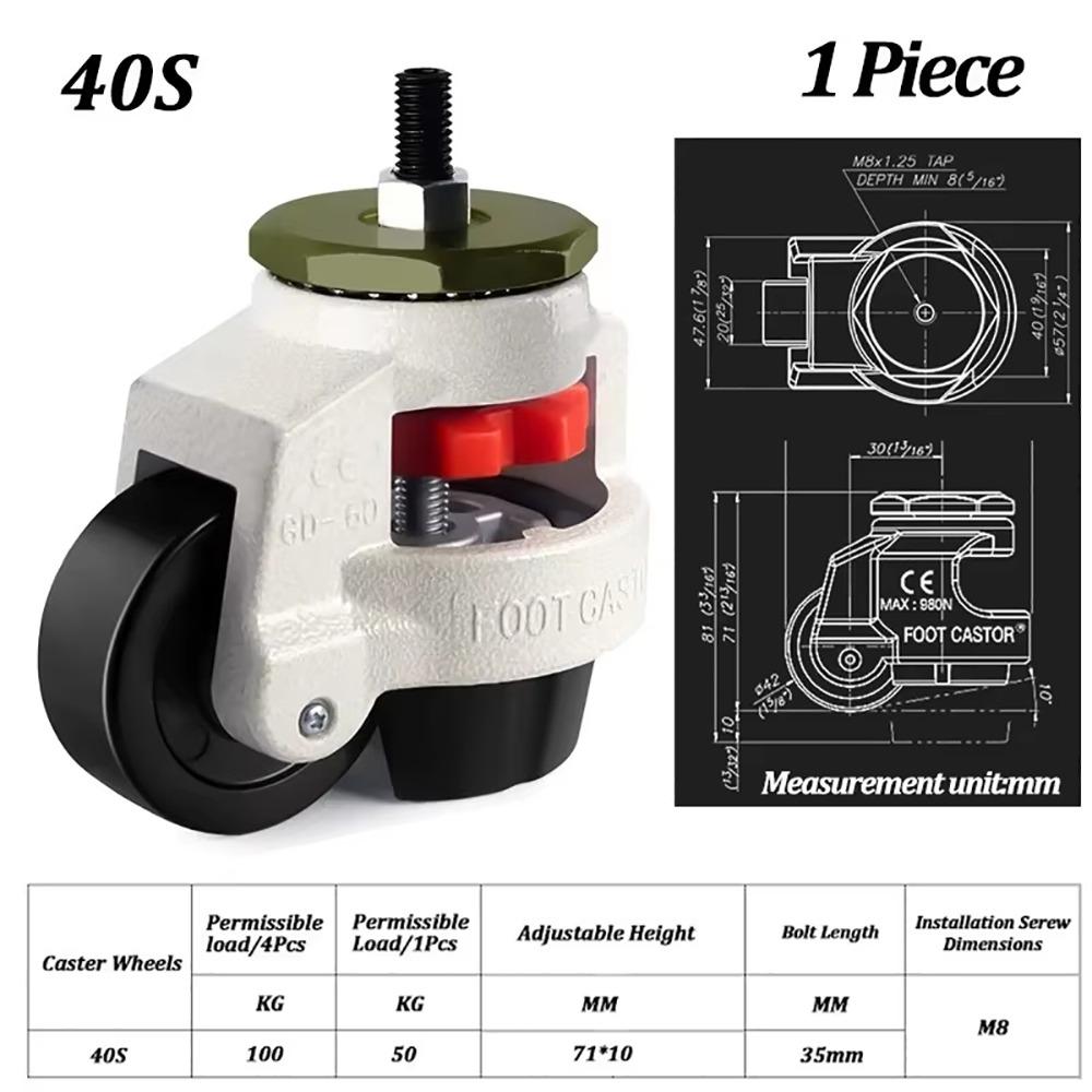 

1Pcs Adjustable Height Leveling Caster Wheels 40S/60S/80S with Lock Furniture Machine Feet Universal 550LBS Capacity