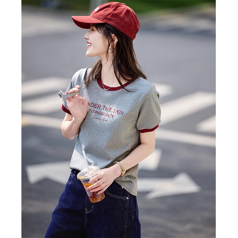 Women's Literary Style Color-Block Letter T-Shirt