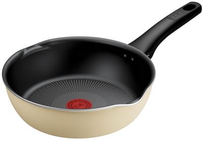 Tefal Wok 22cm Tiefe Bratpfanne mit Ausguss Kompatibel mit Induktion Gas Frei von schädlichen Substanzen wie und Titanium Excellence Vanille Beige