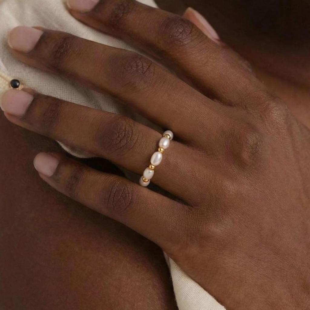 18k Gold Plated Pearl Bead Handmade Ring - Versatile, Fashionable Jewelry