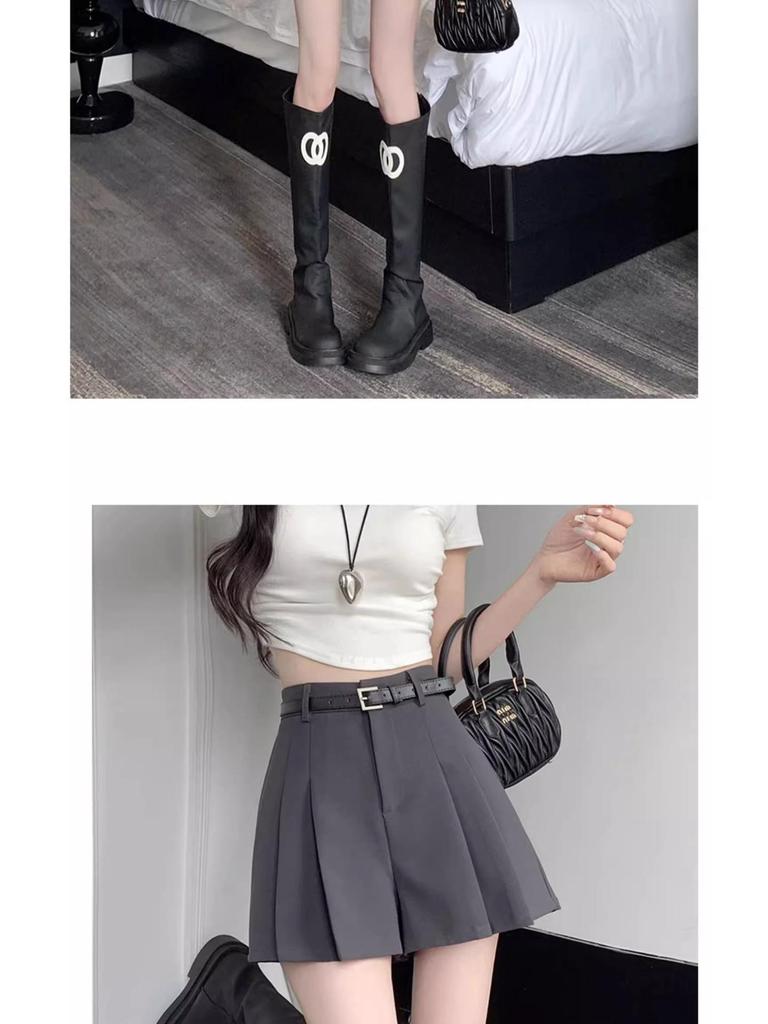 Women's Gray High-Waist Pleated Shorts: Spring/Summer 2024 Fashion, Loose Fit, Slimming Wide-Leg Design