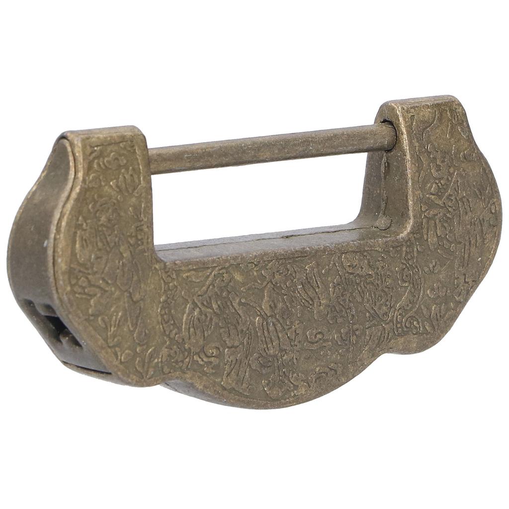 Chinese Carved Lock Set Ming Qing Dynasty Antique Brass Padlock for Cabinet Jewelry BoxAntique Brass Color