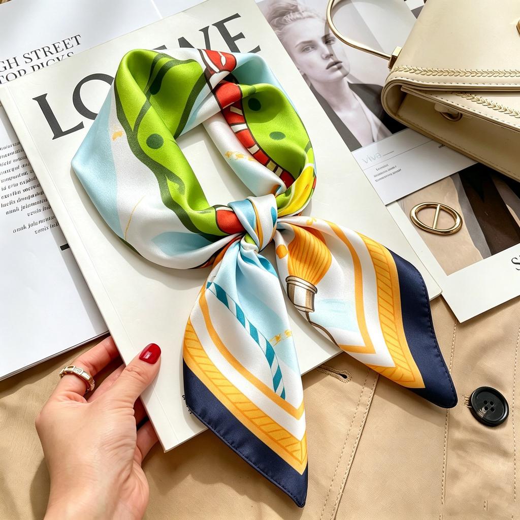 Autumn and winter Maillard cashew square scarf silk scarf women's shirt versatile neck small scarf tied hair decorative scarf
