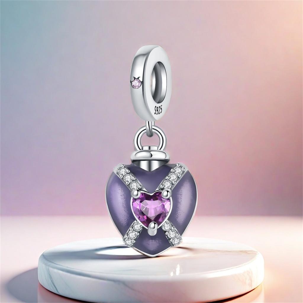 Copper Purple Heart Love Shape Pendant Charms Beads Fit Original Bracelets Diy Jewelry Fine Gifts Accessory