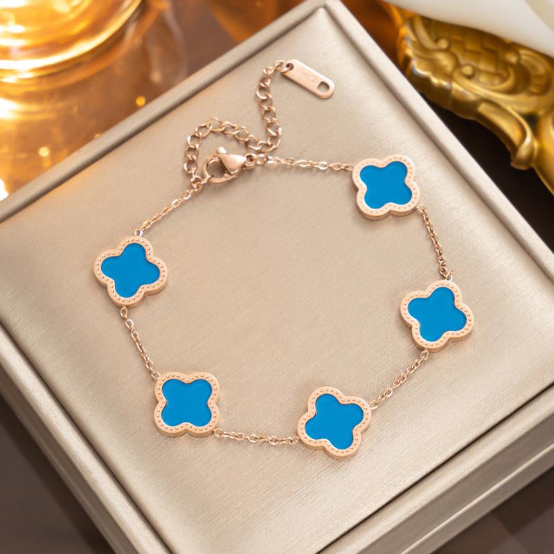 18K Titanium Steel Four-Leaf Clover Bracelet Fashion Charm Hand Jewelry Five-Leaf Bracelet