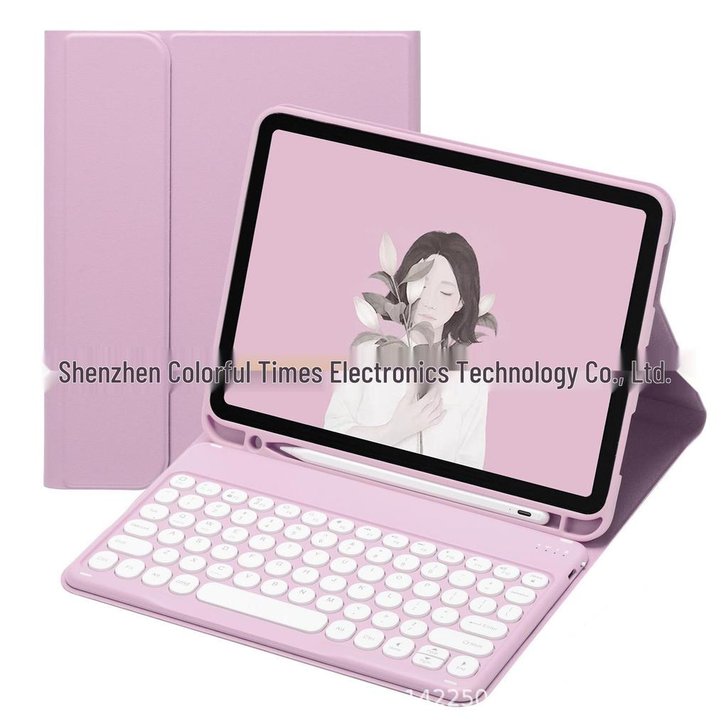 iPad Round Key Bluetooth Keyboard Leather Case with Pen Slot for Air/Pro/A16