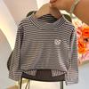 Children's long sleeved striped base shirt, baby's stylish, medium and young children's single top for boys and girls, worn inside and outside
