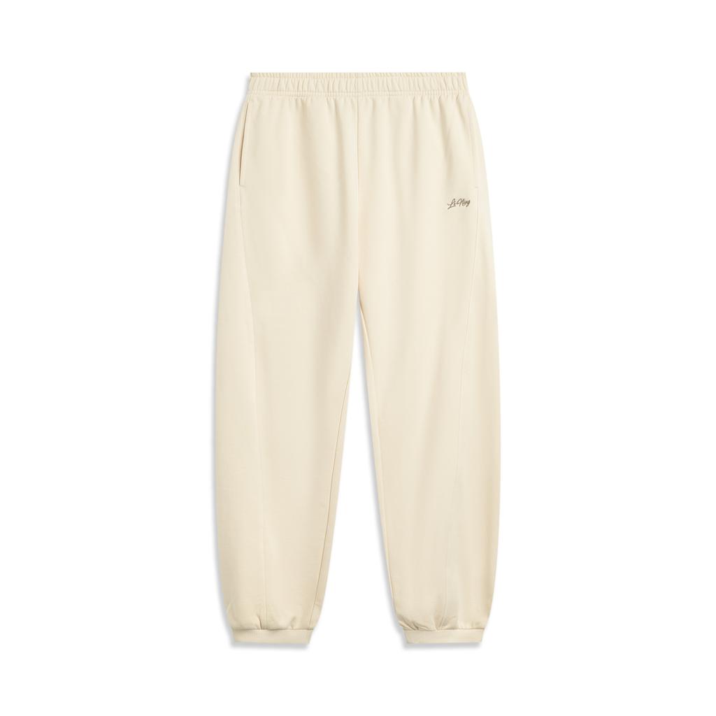 Li Ning Sports Lifestyle Series Solid Color Mid Waist Versatile Drawstring Loose Cuff Knit Sports Pants Women bottoms AKLVC14-6