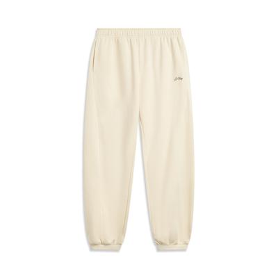 Li Ning Sports Lifestyle Series Solid Color Mid Waist Versatile Drawstring Loose Cuff Knit Sports Pants Women Bottoms AKLVC14-6