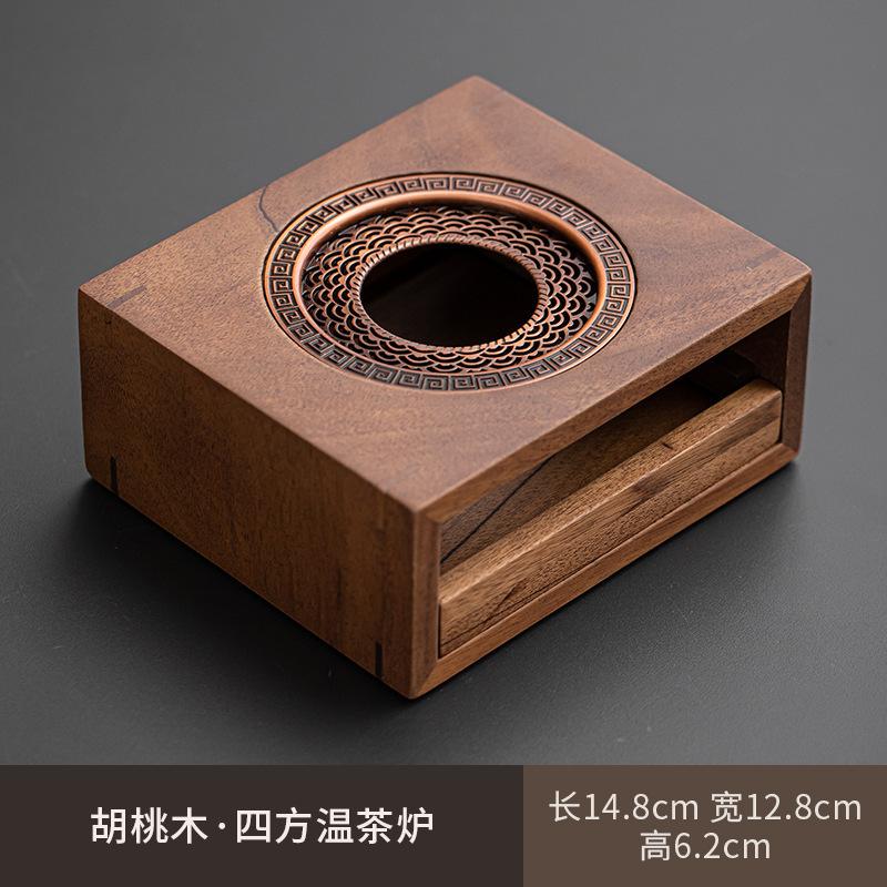 Set Scaldino Quadrato in Legno di Noce Teiera con Manico Laterale in Vetro per la Casa Base Riscaldante per Infusione Tè Bollitore per Tè Cerimonia del Tè Kung Fu