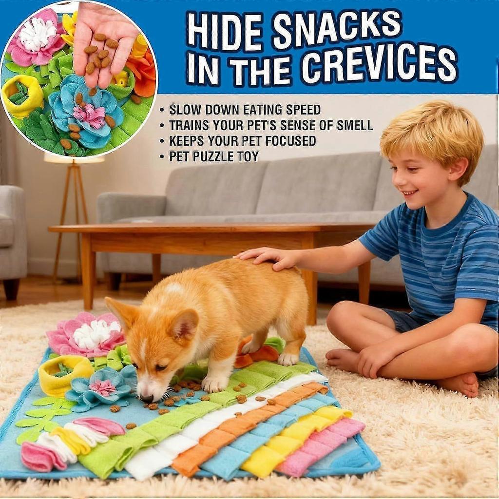 Snuffle Mat for Dogs, 15.4''*15.4'' for Small & Medium, Fleece Mentally Stimulating Toys for Dogs Cats Rabbits, Helps Control Eating Speed and Train S