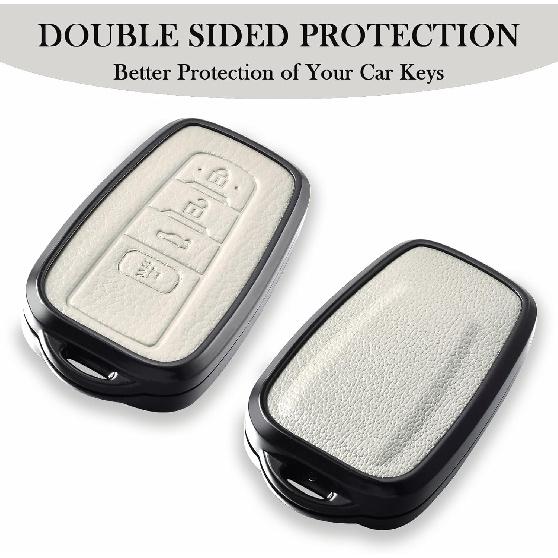 For Toyota Key Fob Cover with Keychain, Genuine Aluminum Alloy and Leather Protection Key Case for 2018-2022 Camry RAV4 Highlander Avalon C-HR Prius