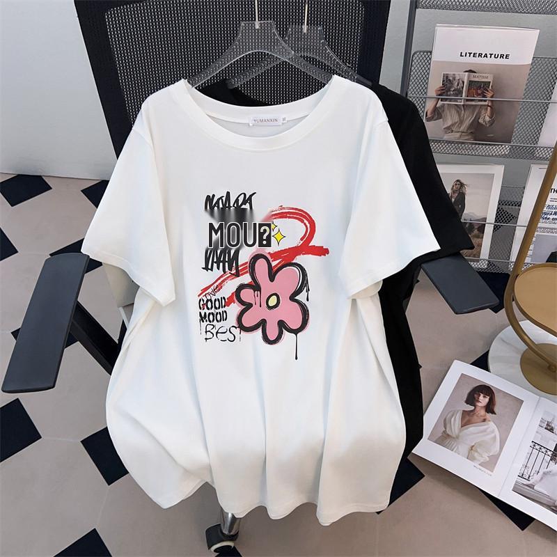 

Plus Size Slimming Mid-Length Short-Sleeve Round Neck T-Shirt for Women (Sizes 200-350 Jin) 5XL чёрный