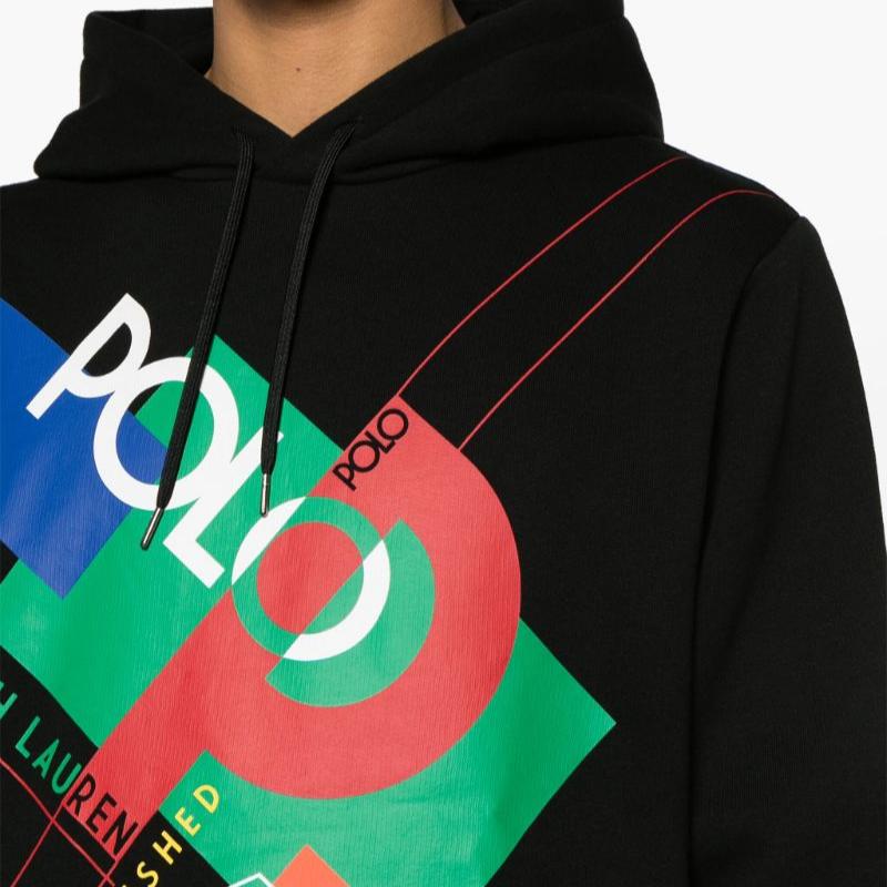 Polo Ralph Lauren Logo Bokstavtrykk Casual Løs Hettegenser Herre hettegensere Svart 710926981-001