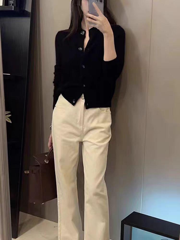 Women's Pure Wool Long Sleeve Round Neck Sweater: Comfy Cashmere Knit Cardigan for Autumn-Winter
