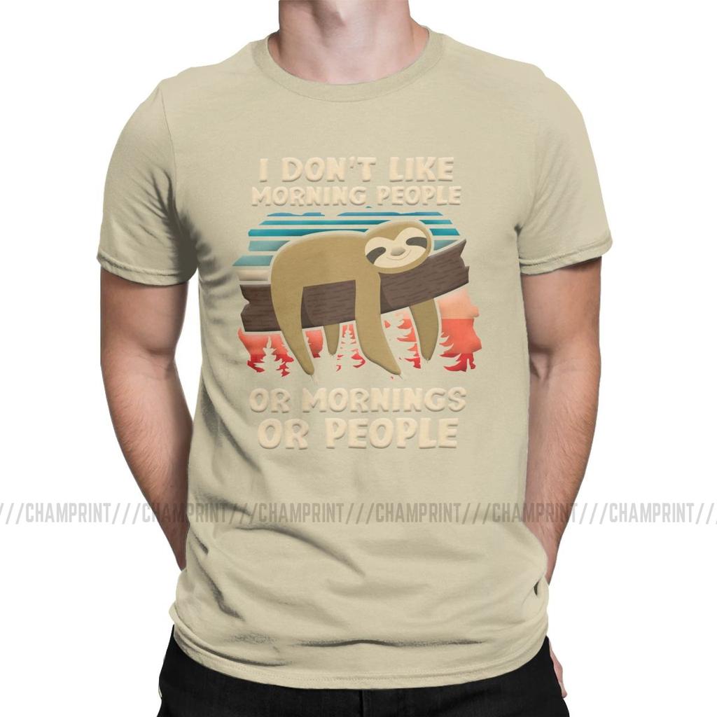 Vintage Funny Sloth I Hate Morning People T-Shirt for Men Crew Neck 100% Cotton T Shirt Short Sleeve Tees 4XL 5XL Clothing