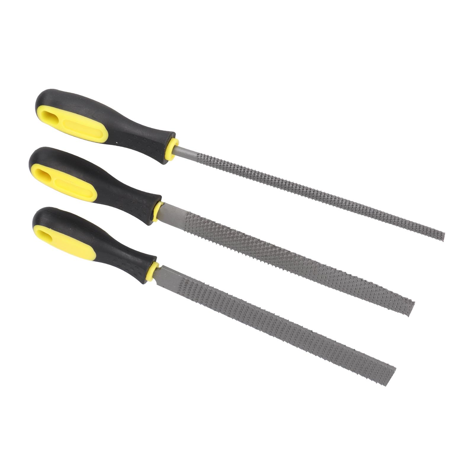 

Набор из 3 рашпилей по дереву: полукруглый, плоский, с крупной насечкой. Ручной инструмент для деревообработки