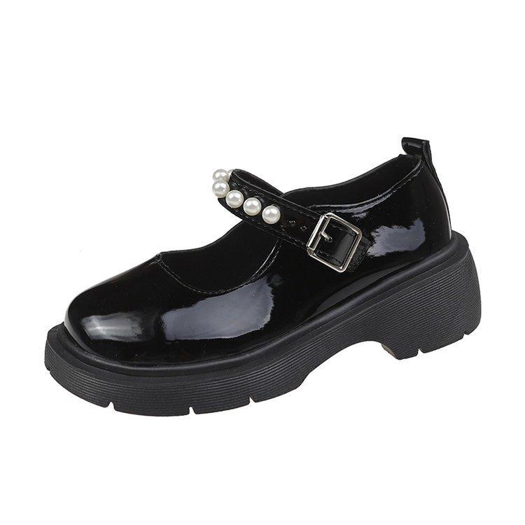 French retro British style small leather shoes female summer new pearl fairy word with platform Mary Jane single shoes