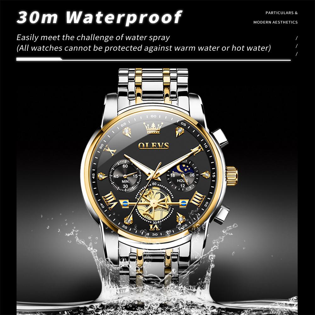OLEVS 2856 Men's Watches Classic Multifunctional Fltwheel Chronograph Original Quartz Wristwatch Moon Phase 24 Hour Waterproof
