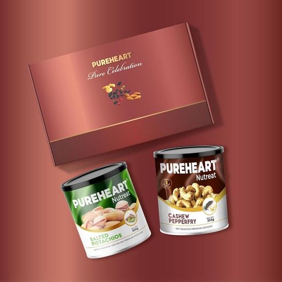 PUREHEART Valentine’s Day Gift Hamper for Him & Her | Premium Dry Fruits Gift Box with Cashew Pepper (333g) & Pistachios (300g)