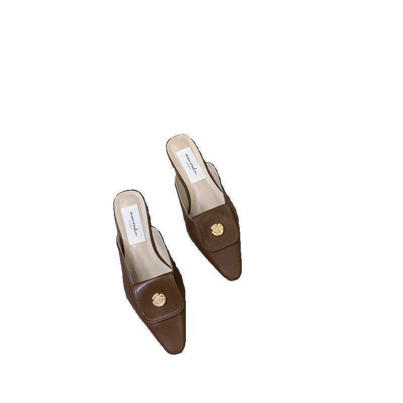 Baotou Half Slippers Women's Summer Wear 2025 New Fashion Camellia One Pedal Pointed Head Low Heel Sandals Non-slip