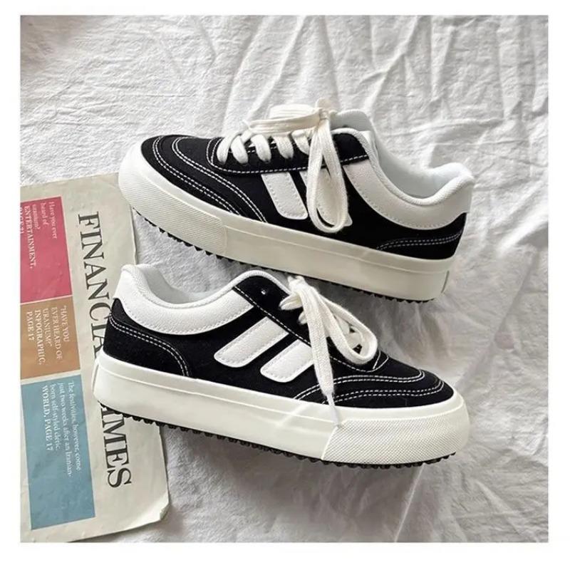 Women's Thick-Soled Canvas Sneakers Retro All-Match Shoes Hong Kong Style Vulcanized Footwear for Spring and Autumn