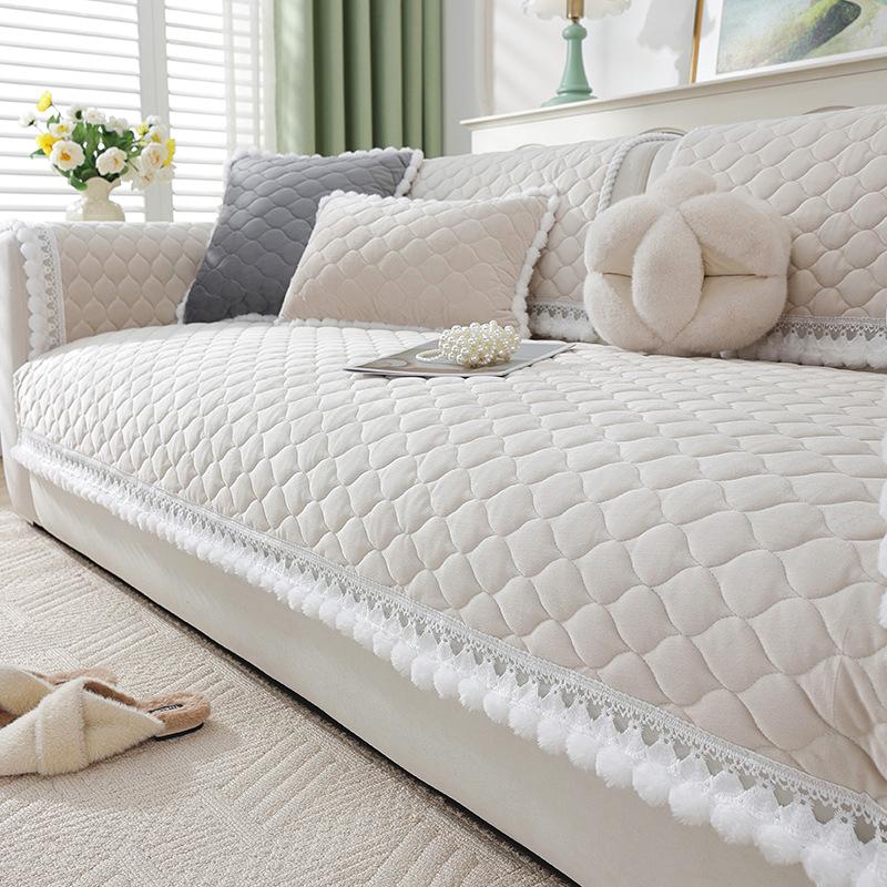 Cream Wind Crystal Fleece Sofa Cushion  Winter New Thickened Plush Seat Cushion Living Room Non-Slip Sofa Cover