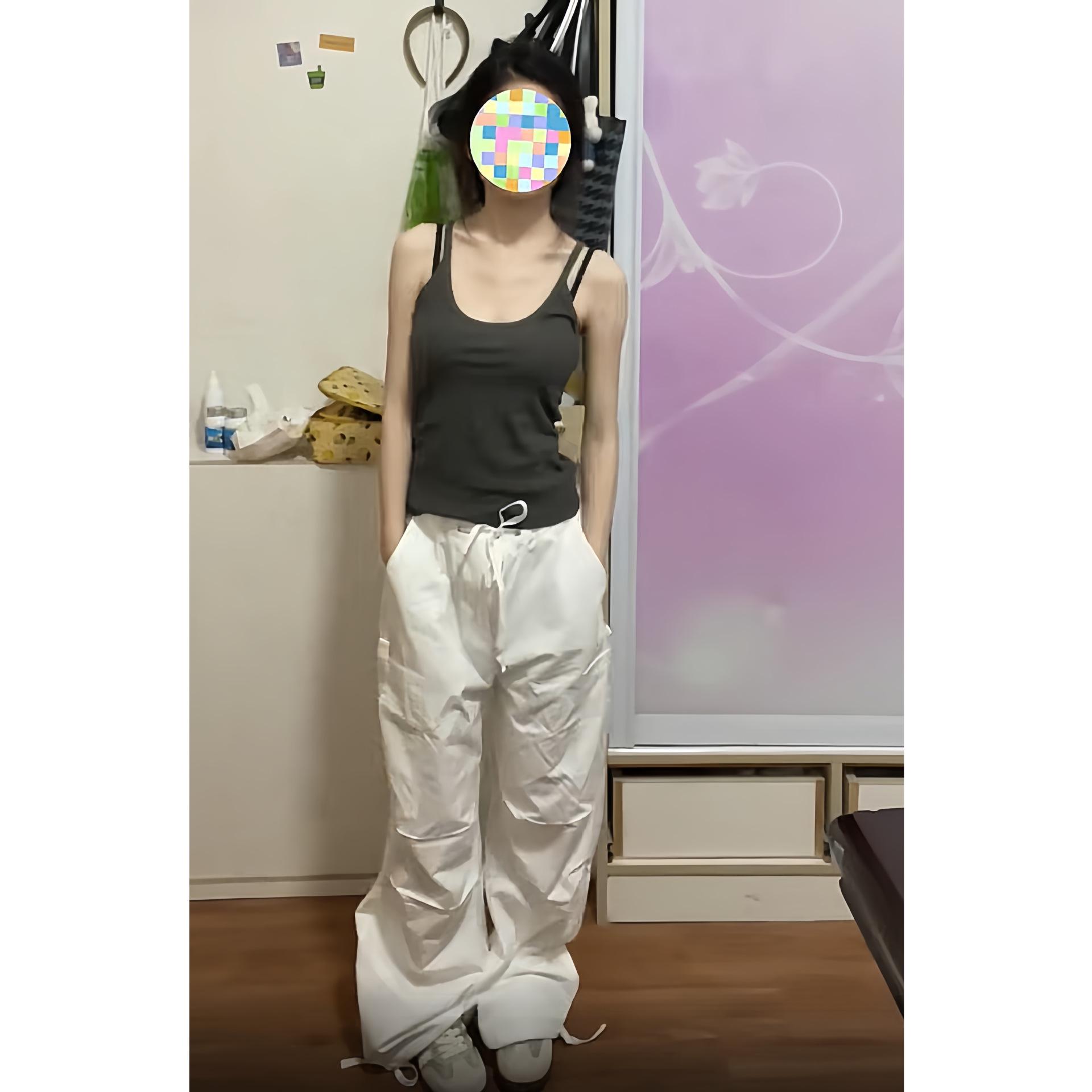 

American Women s White Parachute Cargo Pants: Summer 2025, High Waist, Loose Fit, Straight Wide Leg XL [Premium Edition] білий