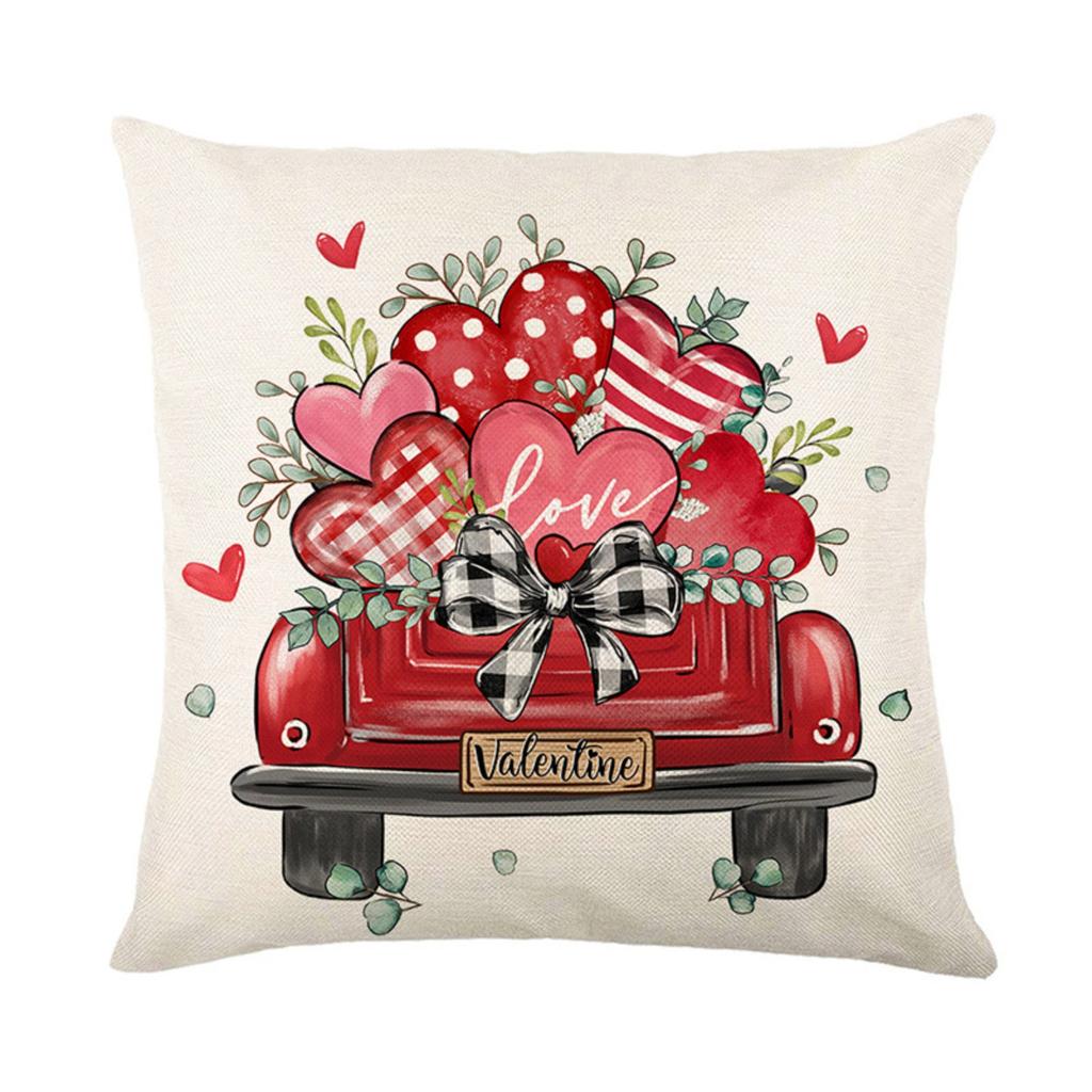 Pillowcase Valentine's Day Linen Print Sofa Decorative Cushion Cover