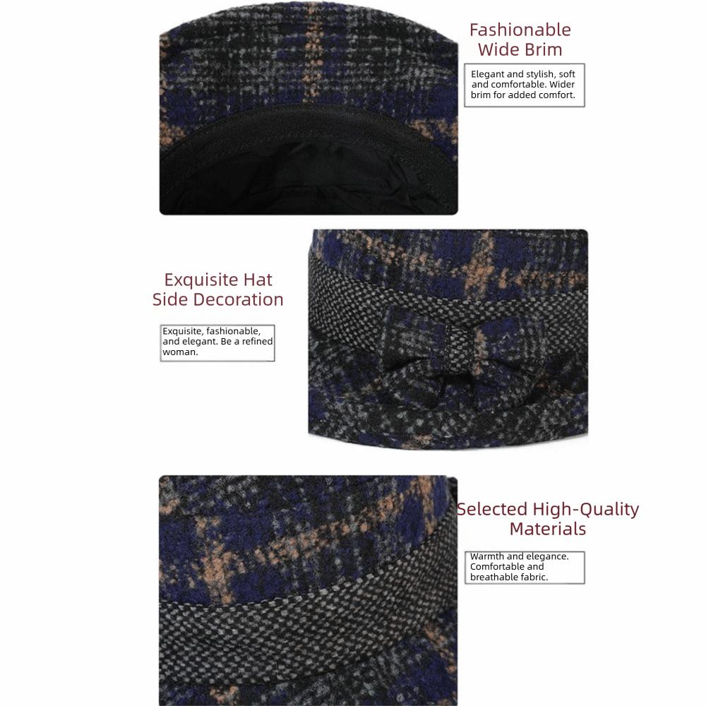 Tweed Fisherman Hat Thickened Warm Bowler Hat Elegant Bucket Hat  For Ladies