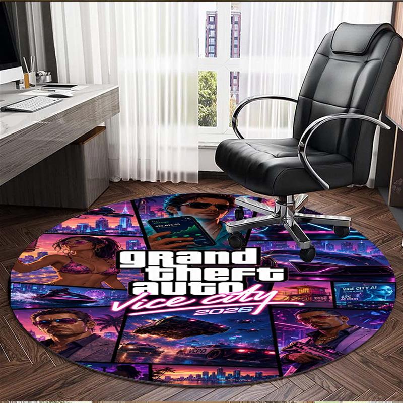 Grand Theft Auto VI Print Round Rug, Washable Floor Carpet, For Entryway Dorm Laundry Room Office Study, Home Decor Birthday Christmas Gift