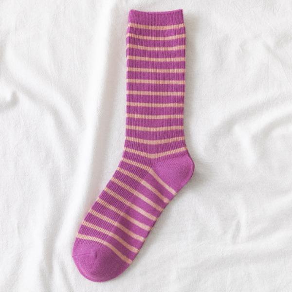 Socks Women Autumn Spring Korea Style Harajuku Street Sport Cotton Stripes Casual Skateboard Mid-tube Sock