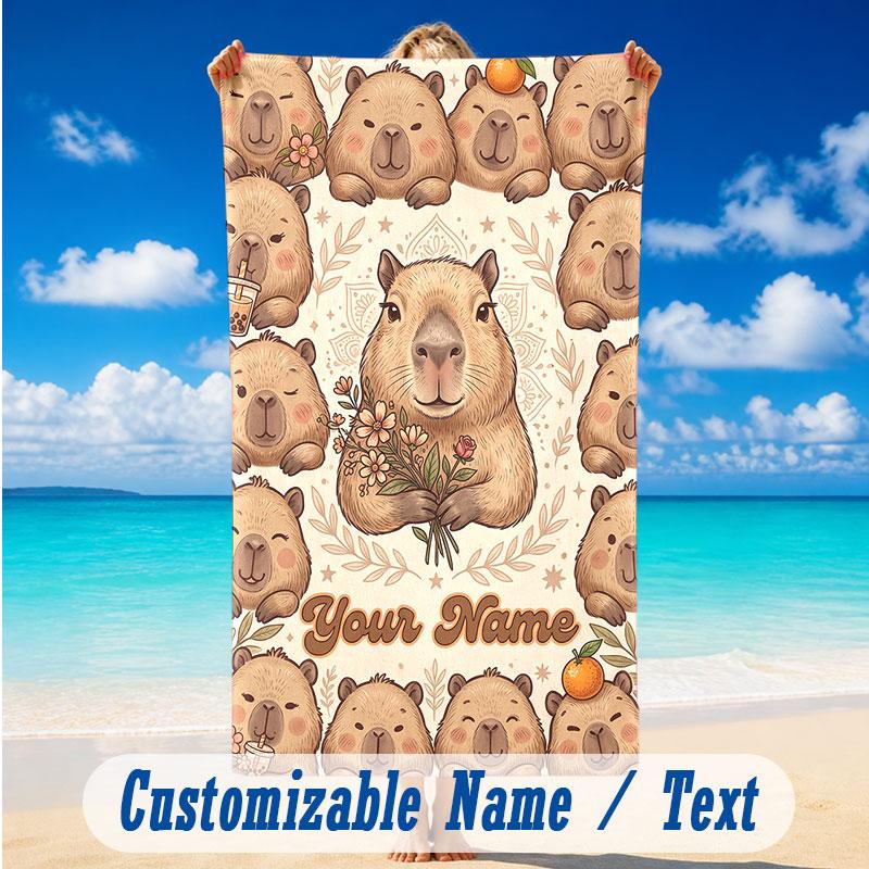 Floral Garden Theme Beach Towel Personalized Custom Name & Text Soft Quick Dry Beach Towel for Swimming Travel