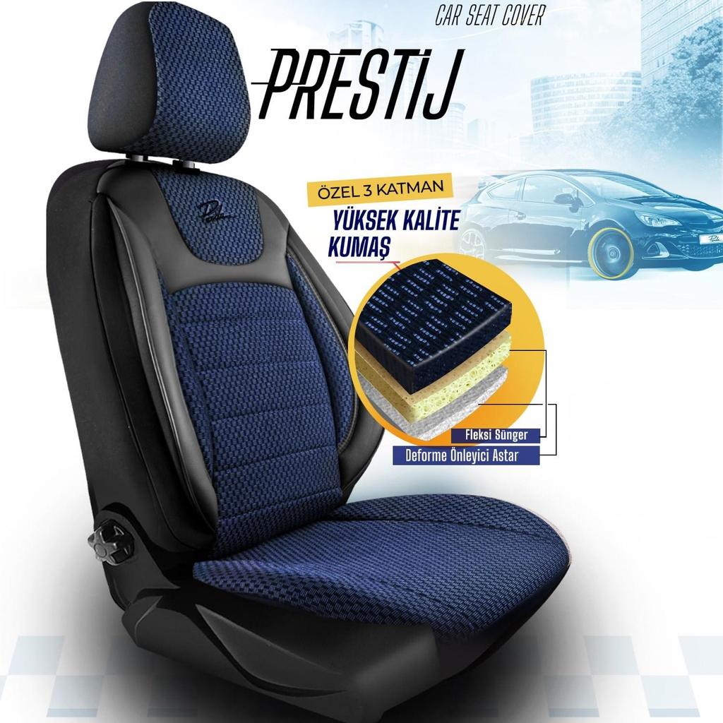 Custom Woven Fabric Car Seat Cover Blue Black