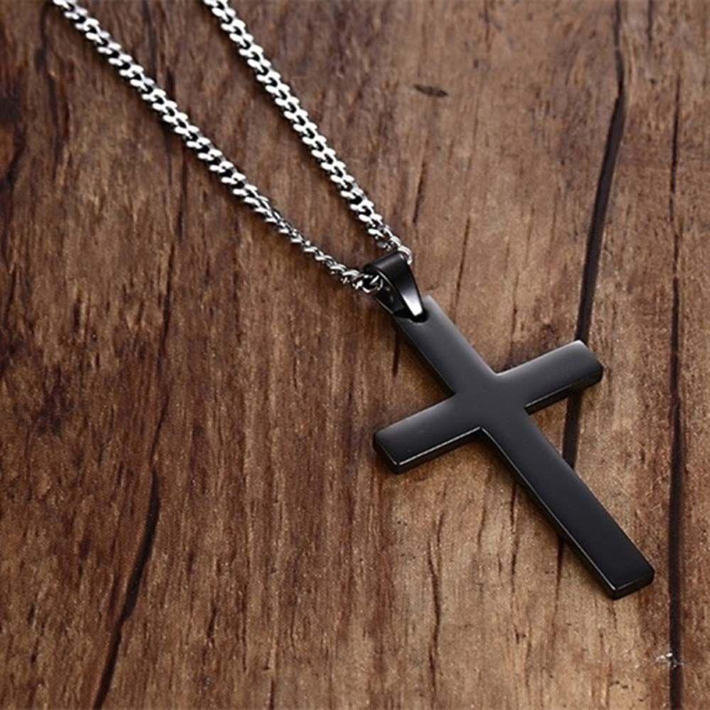 Men Gold Color Steel Color Metal Minimalism Cross Pendant Clavicle Chains Necklaces Cross Necklaces