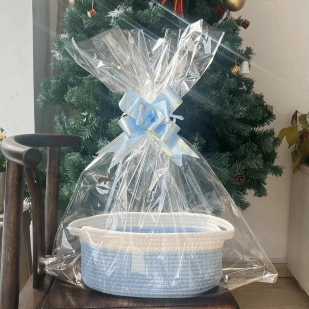 

Storage Solution Cotton Rope Woven Basket Ribbon Trim with Handles Storage Bin Decorative Organizer Basket Shelves Storage