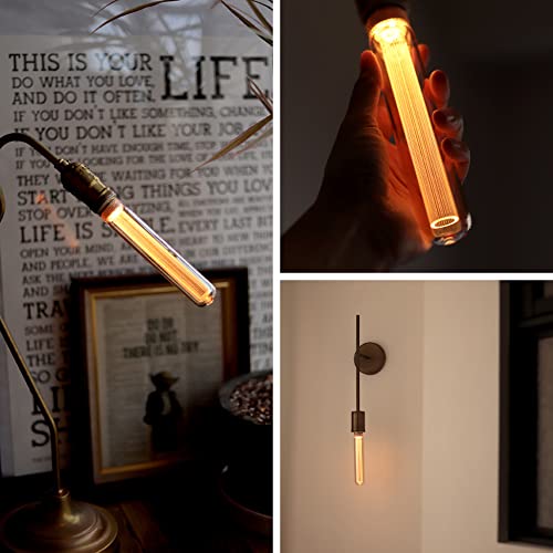 E26 Edison Bulb, LED Bulb, Modern (Tube Gold), Nostalgia, 10W Equivalent, 2000K, Dimmable, Warm White, Bare Edison Bulb, Retro Lighting, Dimmable