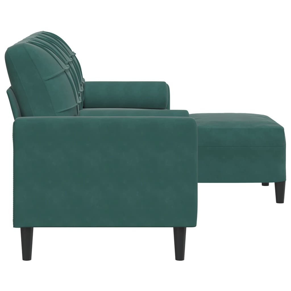 Vidaxl 3-Seater Sofa with Footstool, Dark Green, 180 Cm, Velvet