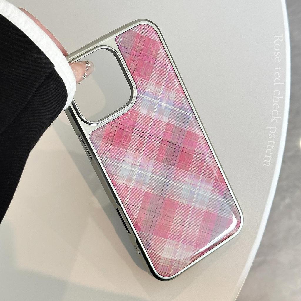 Art Rose Pink Checkered Phone Case for iPhone 17 iPhone 17 Pro Max