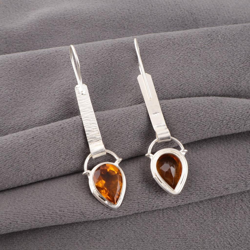 Citrin Edelstein 925 Sterling Silber Schmuck Handgemachte Ohrringe 2,3" Geschenk für Mama EE-166-4