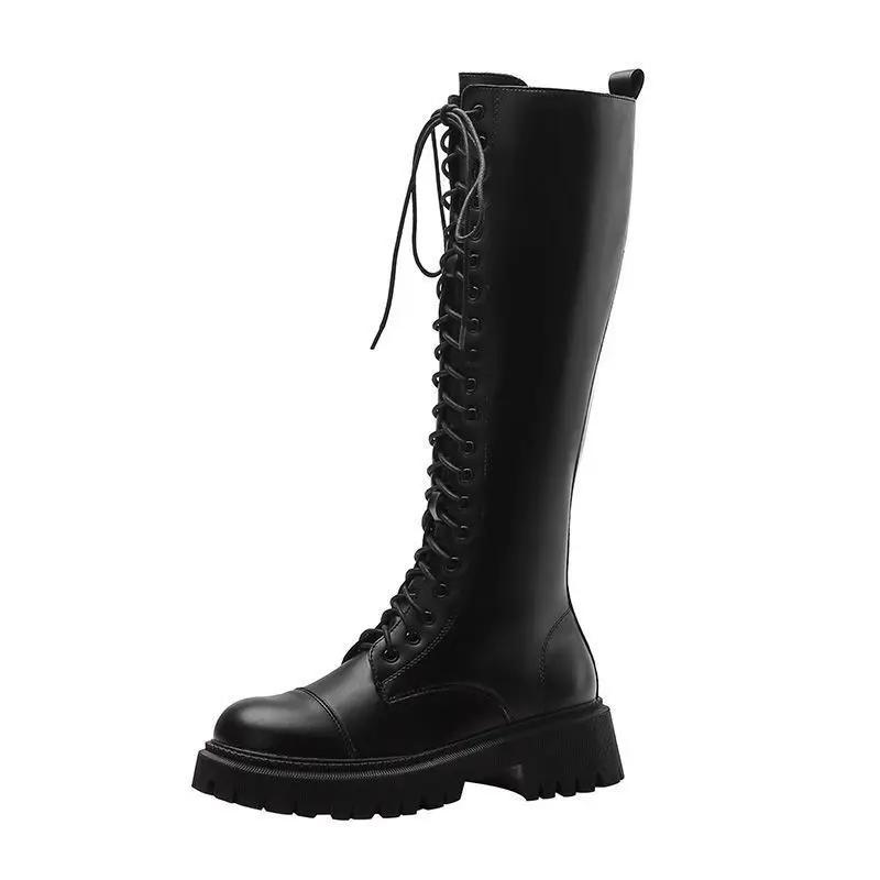 Fashion Women's Long Boots Middle Heel Round Toe Large Size Warm Boot Work New In Ladies Knee High Shaft Shoes Sale Spring Autumn Hot Pu