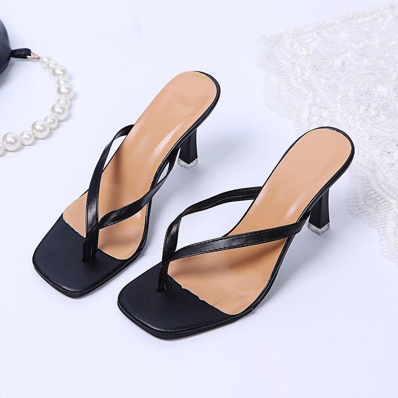 Mode Weiß Schwarz Dünne Absätze Sandalen Hausschuhe Frauen High Heels Flops Karree Slides Party Schuhe für Frau Große Größe Hausschuhe Sommer
