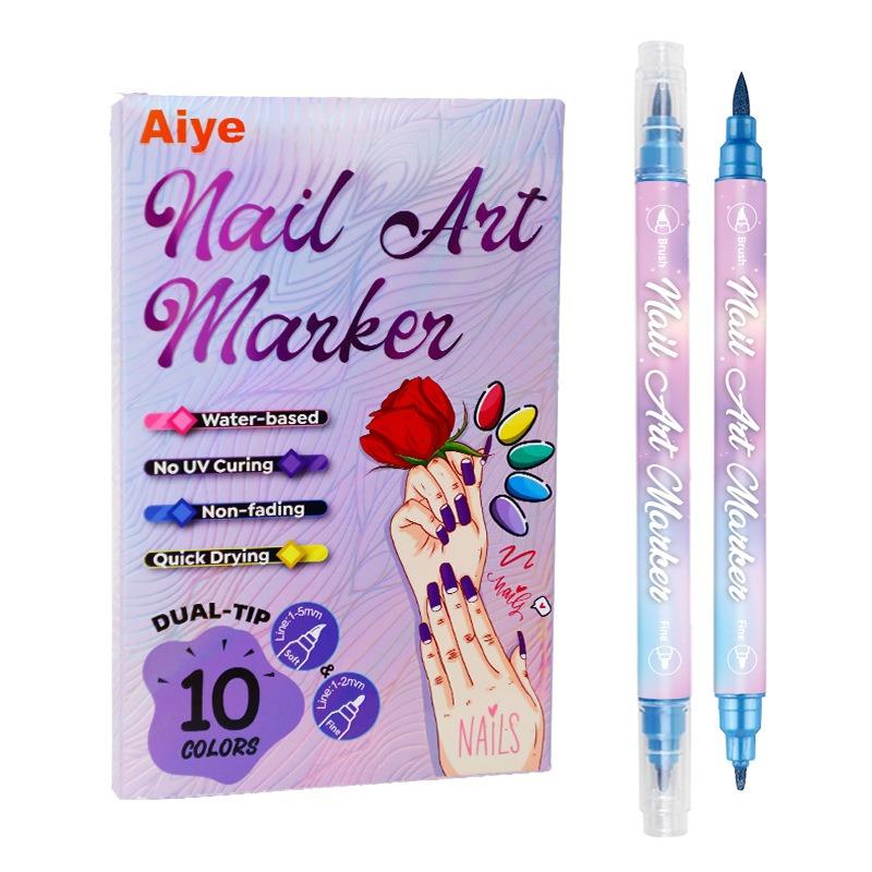 

10 Metallic Color Acrylic Paint Pen Set, Nail Polish Pens Nail Point Graffiti Dotting Pen Drawing Liner Brush for DIY Nail Art