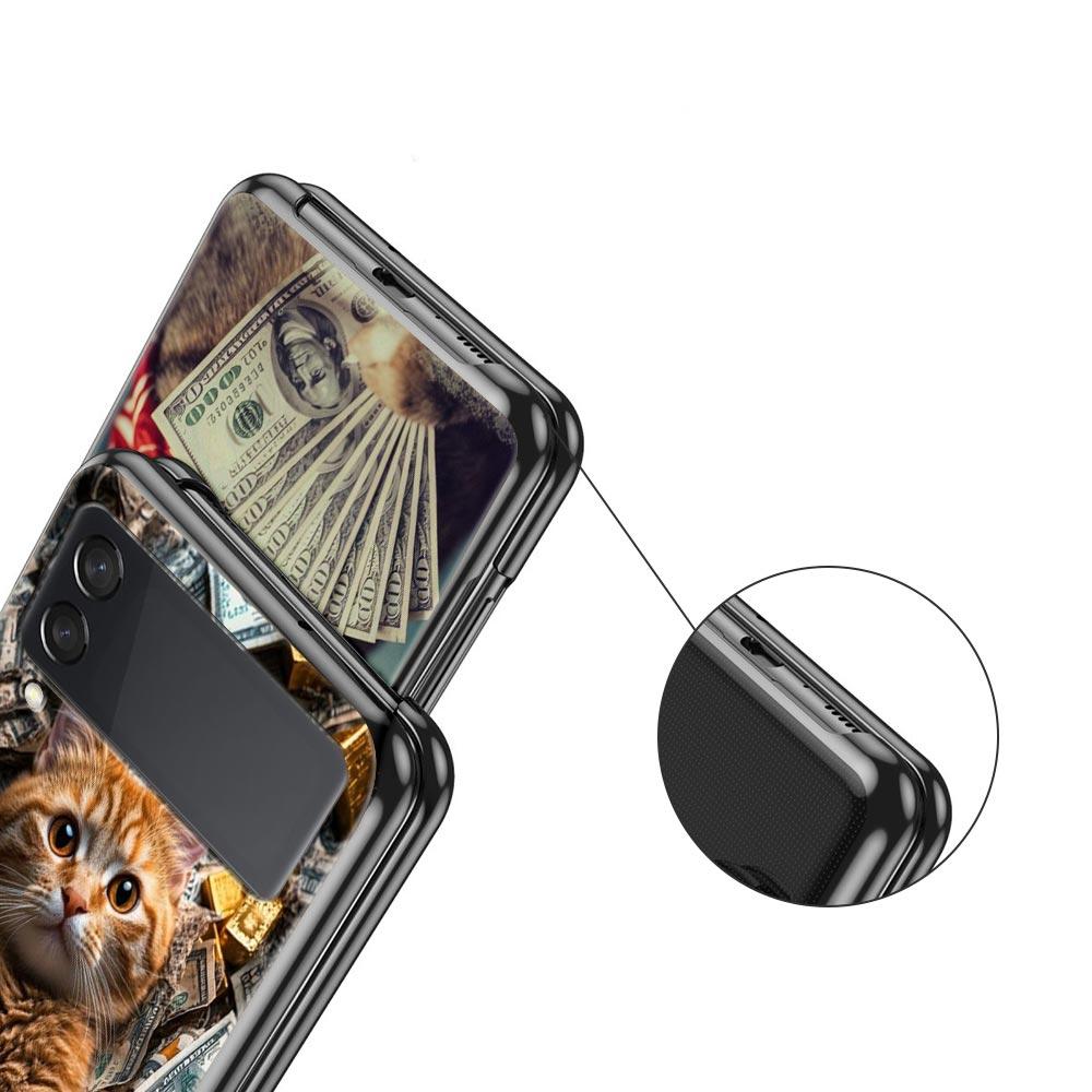 Hard PC Phone Case For Samsung Galaxy Z Flip 7 6 5 4 Black Cover For Galaxy Z Flip 3 Foldable Shockproof Money Cat Fundas Capas