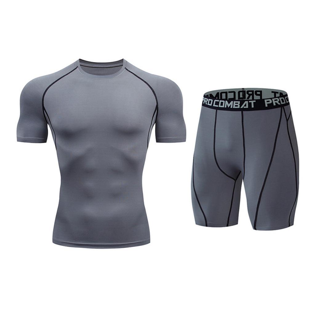 Men's Casual Fitness Fast Drying Elastic Short Sleeve Short Pants Sports Suit