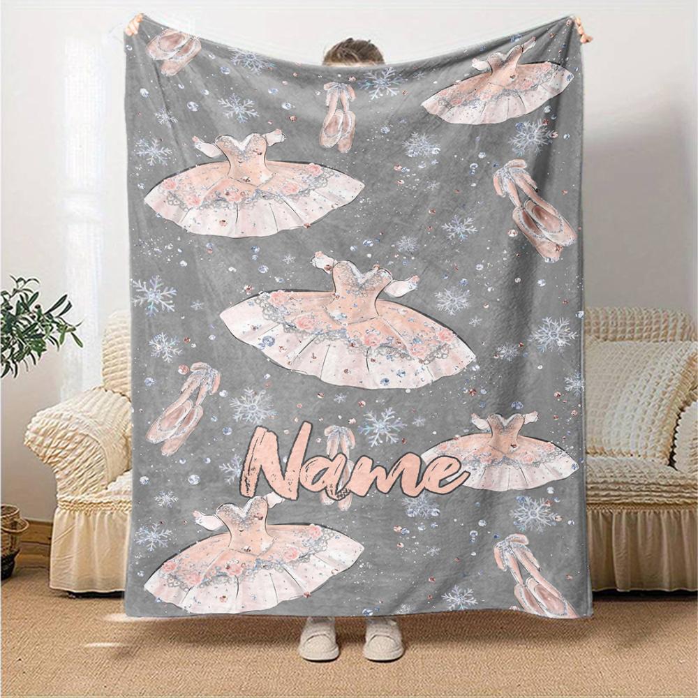 Custom Name Ballet Theme Printed Blanket - Perfect for Couch, Bed, Travel & Outdoor Use | Machine Washable, Cozy & Durable.