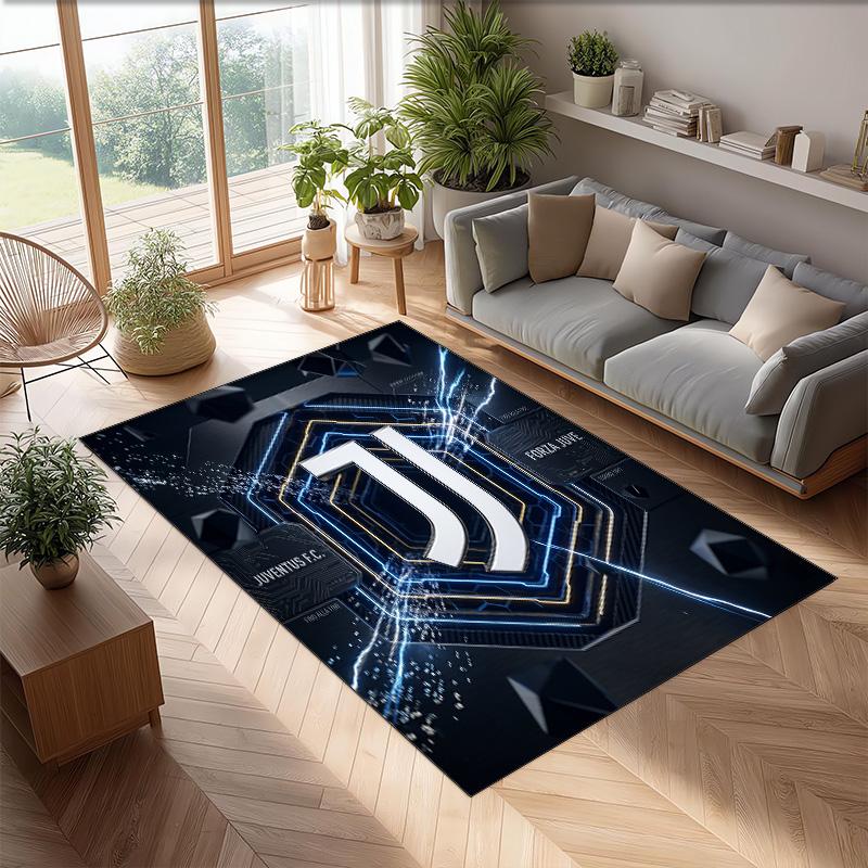 Tappeto in Flanella Stampato Juventus FC Antiscivolo Morbido Poliestere Tappeto per Pavimento Tappetino Decorativo per Interni per Camera da Letto Soggiorno Divano